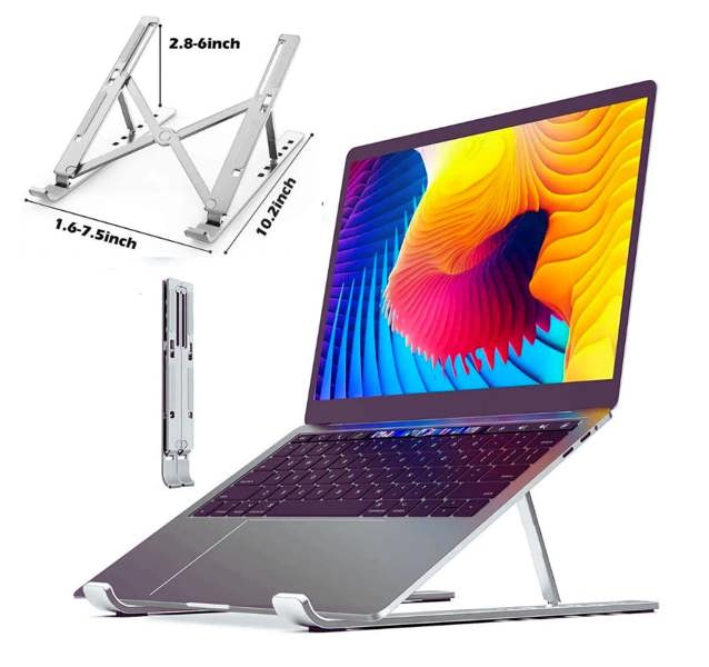 Dyzi Portable Aluminium Laptop & Tablet Lightweight Stand Silver Ventilated Adjustable