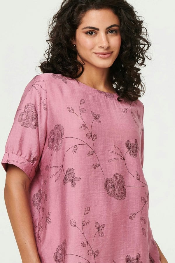 Pink | Floral Short Puff Sleeve Blouse Top
