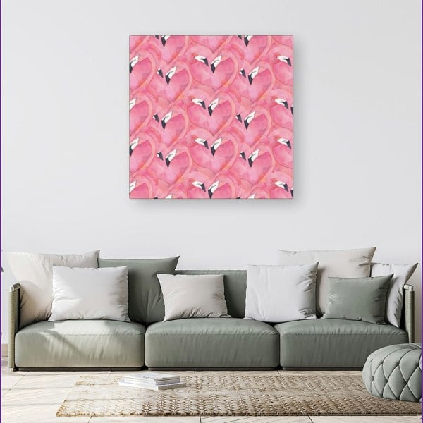 Warren Reed Watercolour Flamingo Hearts Canvas