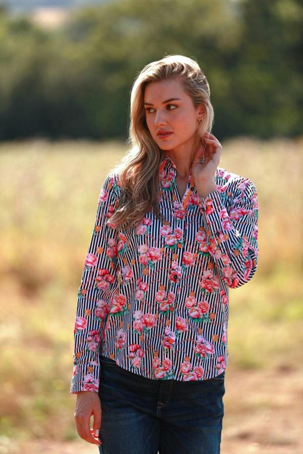 ETERNAL BLOOM STRIPE PINK PEONY WOMENS  PRINT SHIRT - Premium Men's Patterned Shirt by Claudio Lugli | Bold Design, Tailored Fit, Best Printed Shirts