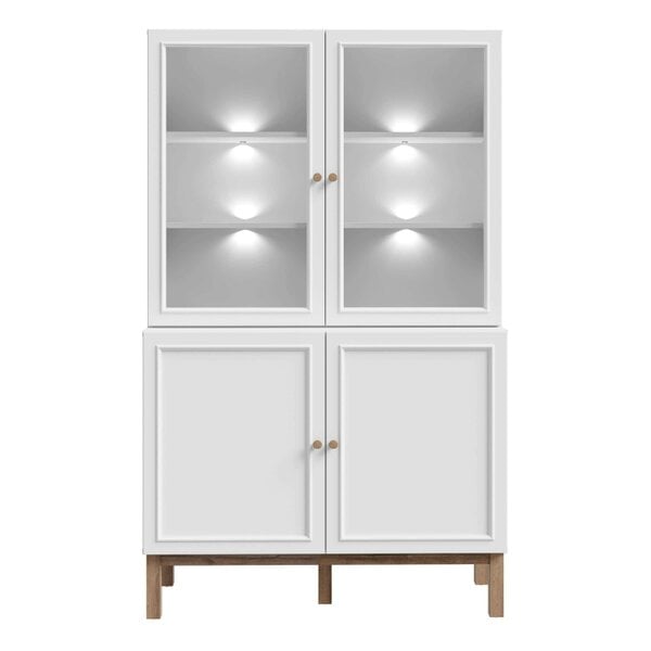 Wyld Haus Niva Light Grey and Natural Oak Effect Display Cabinet with LED Lighting 4 Doors