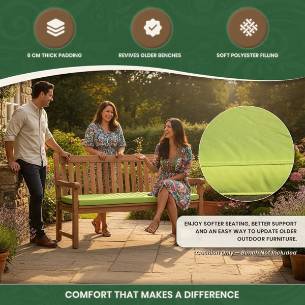 Cushion for 3 Seater Bench in Choice of Colours, 180g/m² Fade-Resistant Polyester Cover with Zipped Removal