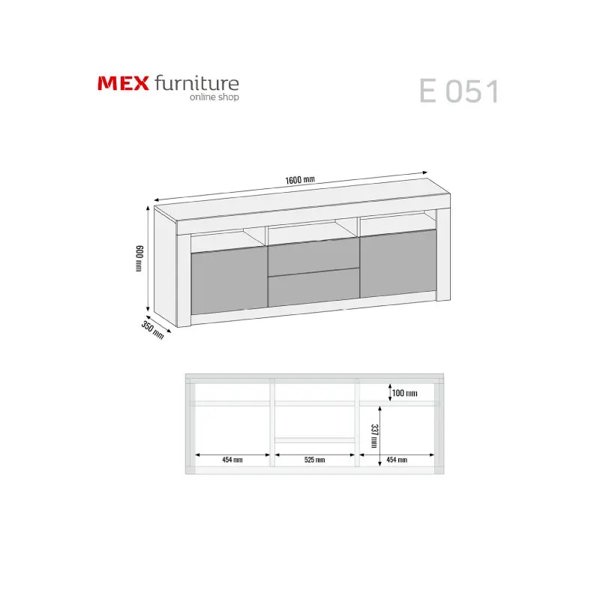 Mex Furniture Spacious 160cm TV Unit & Sideboard Cabinet with Black Matt Doors and Free LED