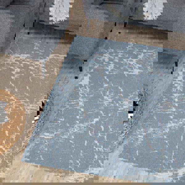 Machine Washable Flatweave Rug Abstract Blue