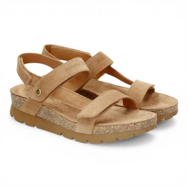 Panama Jack Selma B10 - Women’s Wedge Bark Brown Suede Leather Sandals