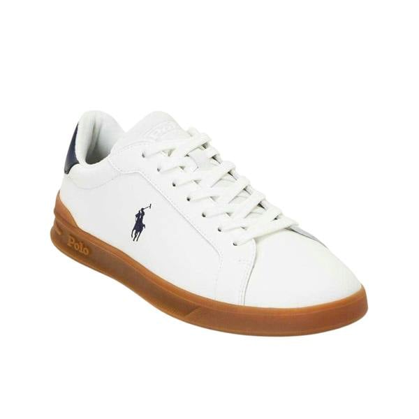 Ralph Lauren Mens Court II Leather Trainers - White/Navy - 