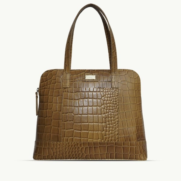 Assots London 'Eva' Mustard Croc Real Leather Designer Unlined Tote Bag