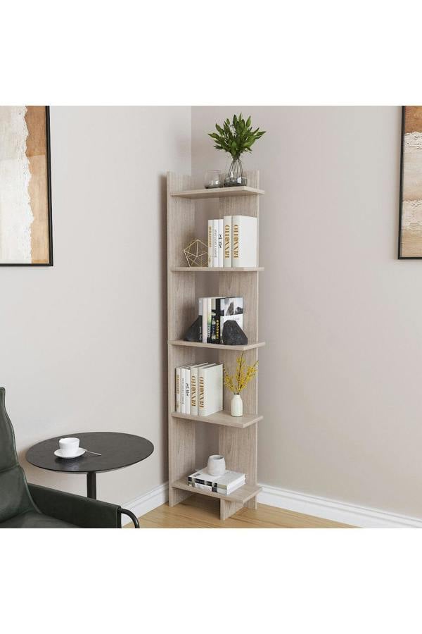 Living and Home 5 Tier Regin Wood Corner Bookcase Modern Unit Book shelf