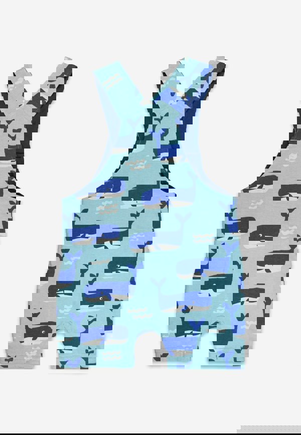 Organic Whale Waves Print Dungaree Shorts - Toby Tiger