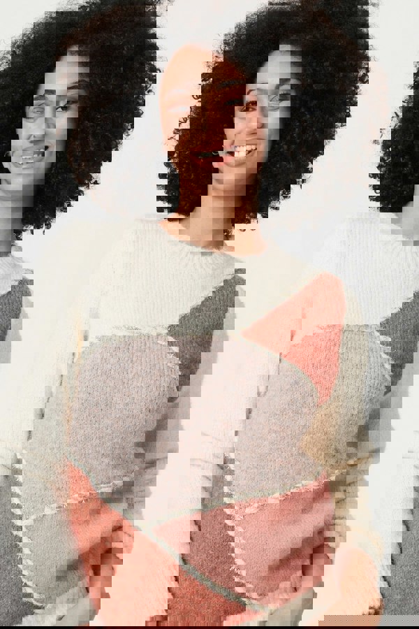 White | Asymmetric Colour Block Knitted Jumper
