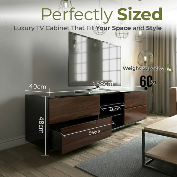Centurion Supports Avitus Gloss Black with 4-Walnut Drawers and 3-Shelf 32"-65" LED/LCD/Plasma TV Stand