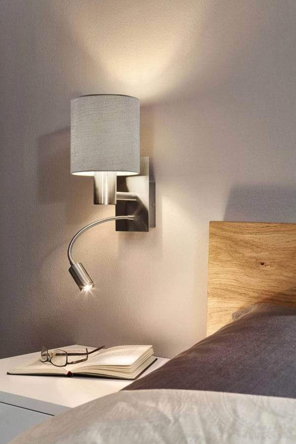 EGLO Pasteri Taupe Fabric LED Wall Lamp With Reading Light