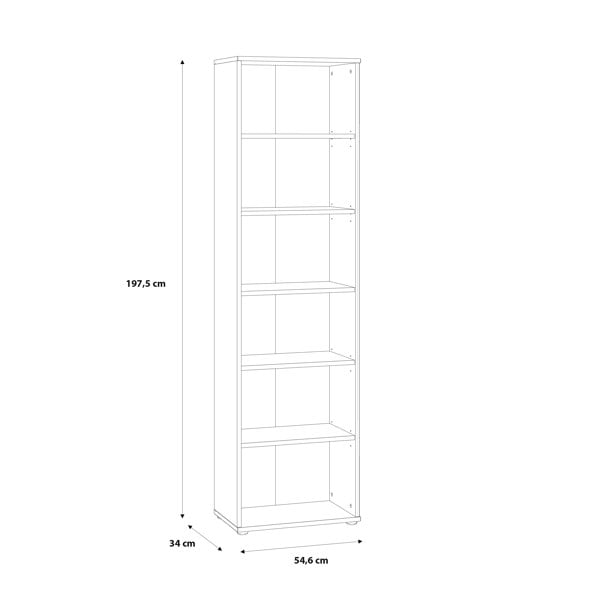 Furniture To Go Essential Narrow 5 Shelf Bookcase in Vintage Oak