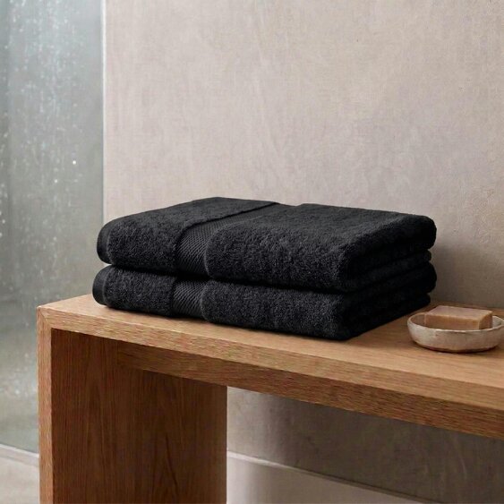Vision V475 - 2 Pack 100% Cotton Bath Sheet - Black - Bath Sheet - 100% Cotton