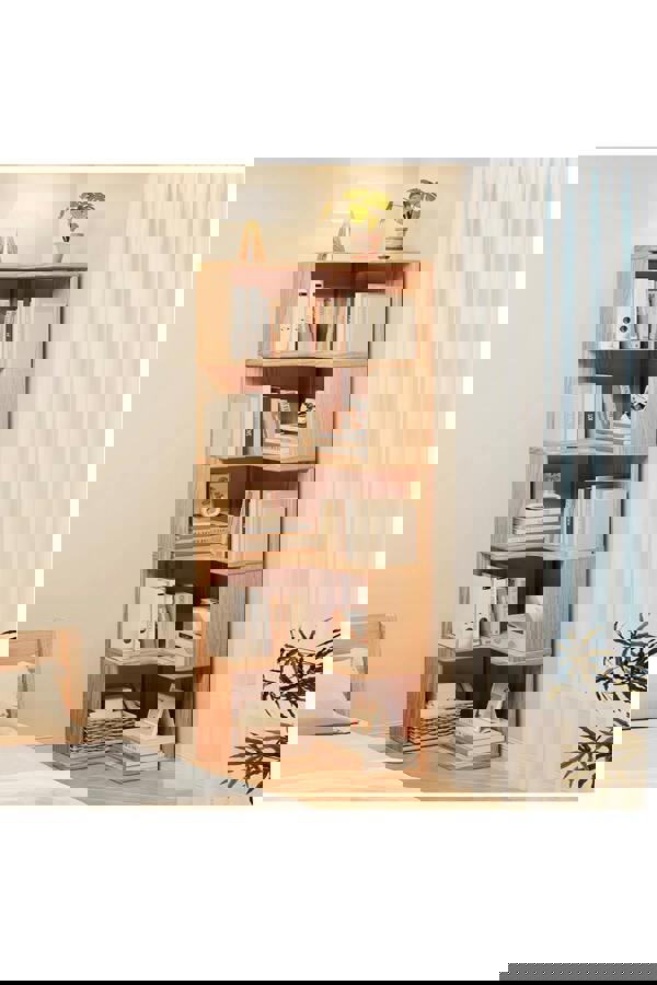 Living and Home 6/5/4-Tier L-shaped Corner Bookshelf Wooden Storage Rack Bookcase Holder Organizer