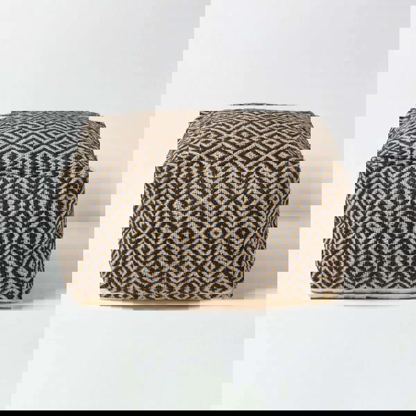 HOMESCAPES Black & Cream Aztec Style Jute Pouffe