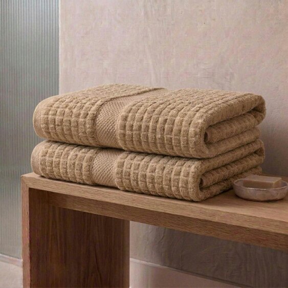 Vision V550 - 2 Pack 100% Cotton Hand Towels - Mid Brown - Hand Towel - 100% Cotton