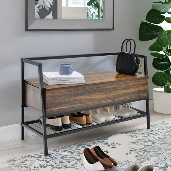 Rafaelo Mobilia Industrial Shoe Storage Bench With Seat & Hidden Storage