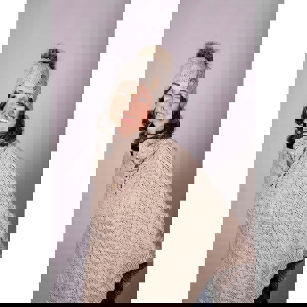 Aran Cable Button Shawl Neck Poncho - Cozy Knitwear for Women