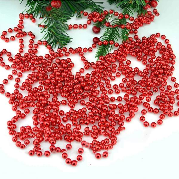 24ft Red Metallic Bead Garland Christmas Tree Decoration for Indoor Displays and Festive Crafts image 1