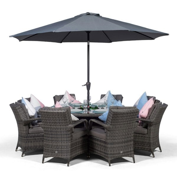 Giardino Arizona Round 8 Seater Rattan Patio Dining Set with Ice Bucket Drinks Cooler