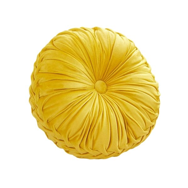 ANYHOUZ Round Pleated Velvet Pillow Soft Cushion Fill