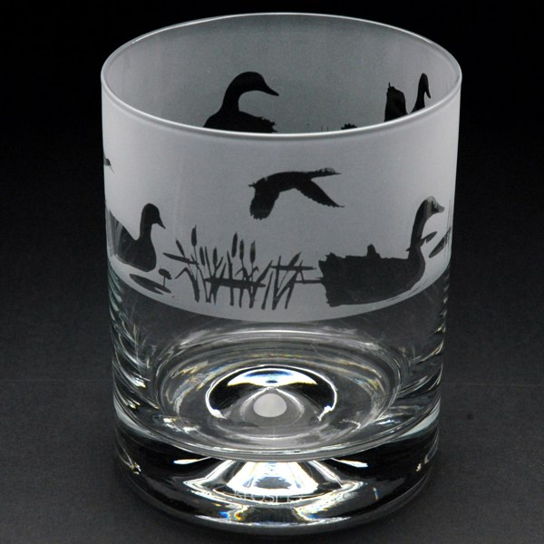 Glyptic Glass Art Duck Whiskey Tumbler Glass - Hand Etched/Engraved Gift