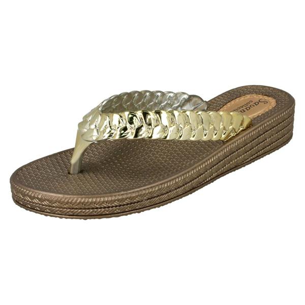 Savannah Ladies Savannah Mid Wedge Toe Post Flip Flops