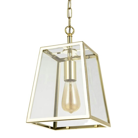 Happy Homewares Classic Lantern Pendant Lamp in Polished Gold with Clear Glass Sides