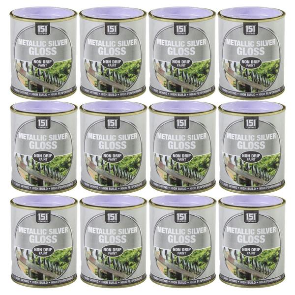 151 12X Metallic Silver Gloss Non-Drip Paint 300ml