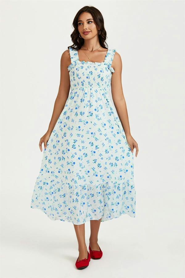 FS Collection Floral Print Hem Detail Maxi Dress In White