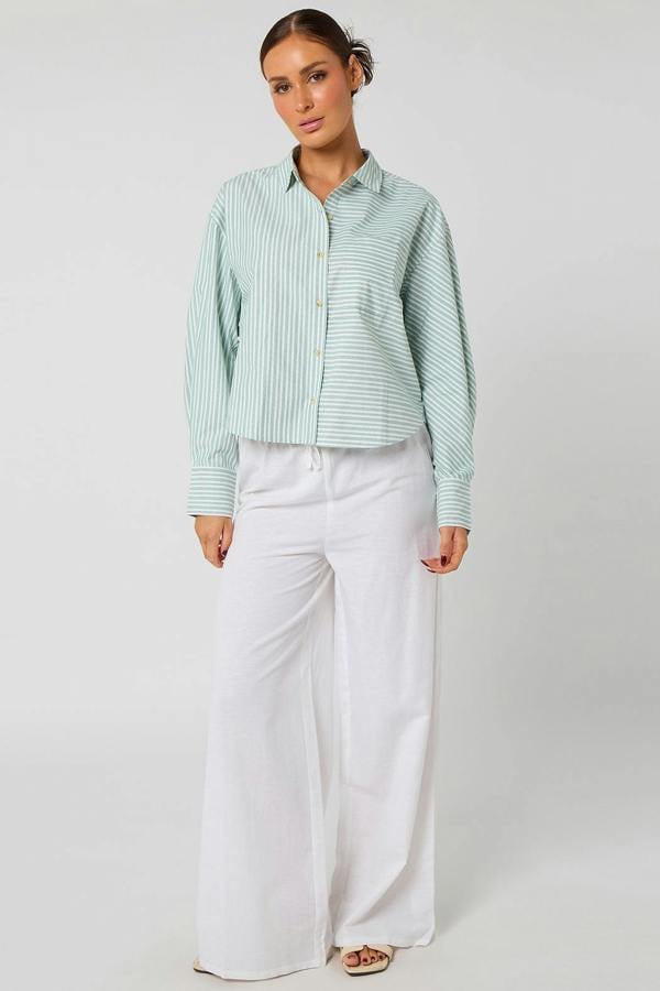 Urban Bliss Green Pinstripe Cropped Shirt