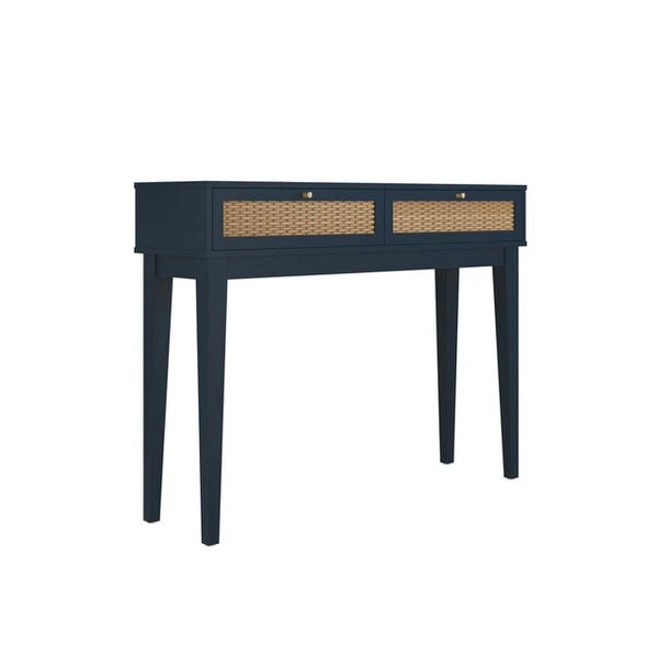 Wyld Haus Waterford Blue  Oak Wood and Rattan Blue Dressing Table 2 Drawers