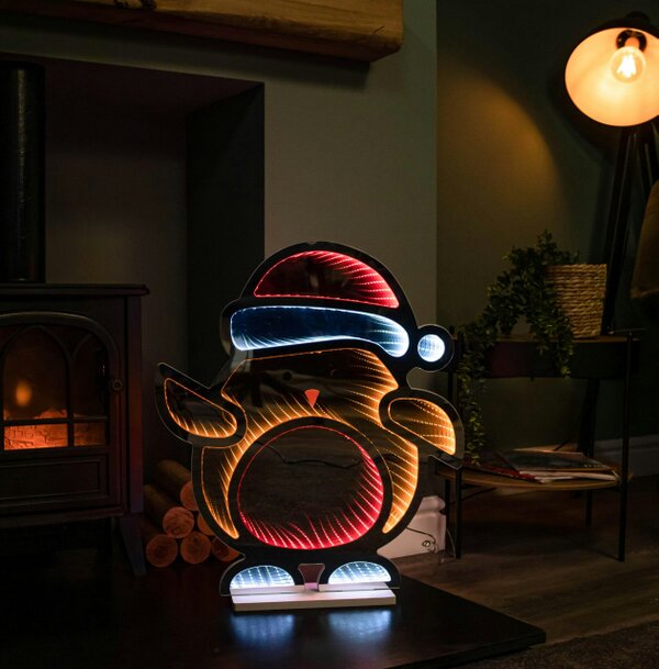 Samuel Alexander 60cm Light up Robin in Santa Hat Christmas Infinity Decoration with LEDs