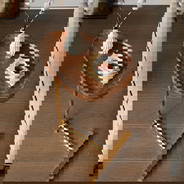 Isabeau Side Table, Wood in a lifestyle setting with mattress topper for sofa bed