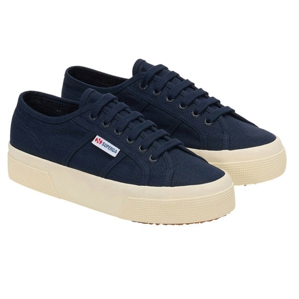 Superga Unisex Adult 2740 Linen Platform Trainers - Navy Blue/Off White