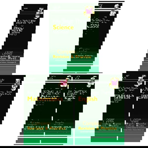 CGP Key Stage 3 Complete Revision and Practice 3 Books Set (English, Maths - Higher, Science - Higher)