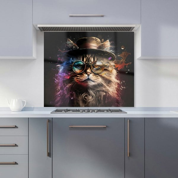 Warren Reed - Designer Siberian Cat With Glasses Splashart Kitchen Splashback
