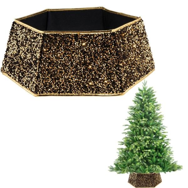 26.8 Inch Foldable Hexagon Christmas Tree Collar with Sequin Finish for Festive Tree Displays image 1