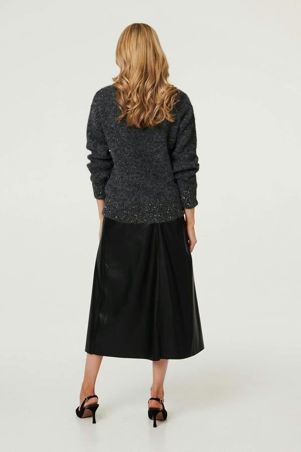Grey | Sparkle Texture Bow Print Jumper