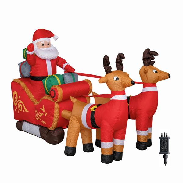 Samuel Alexander 2.4m (8ft) Light up Santa Sleigh with Reindeers Christmas Inflatable with LEDs