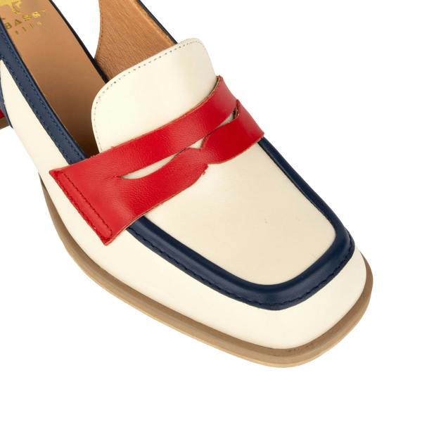 Embassy London Diana - Cream & Red & Blue - Women's block heel slingback leather pump