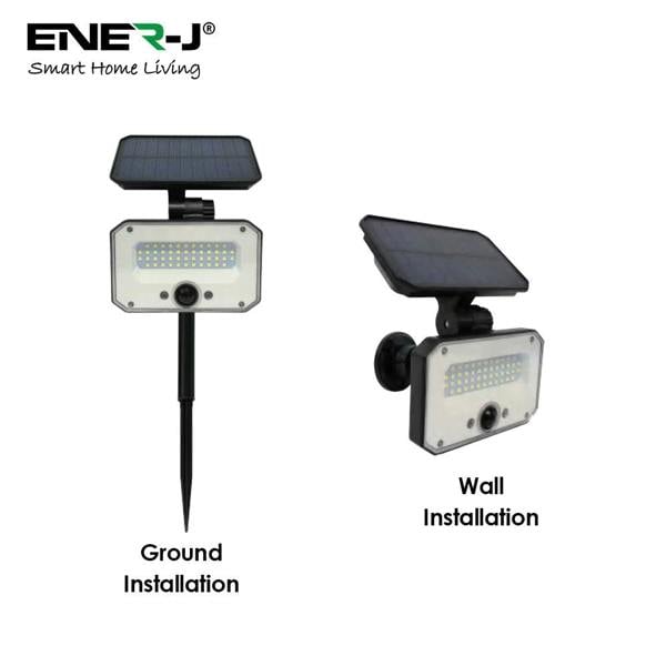 ENER-J 8W Solar LED Floodlight, PIR Motion Sensor Security Light, IP65 Waterproof, 6000K Daylight White for Garden, Garage & Entrance