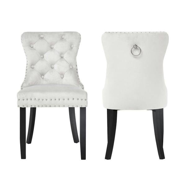 Groundlevel Set of 2 Studded Velvet Dining Chairs with Ring Knocker