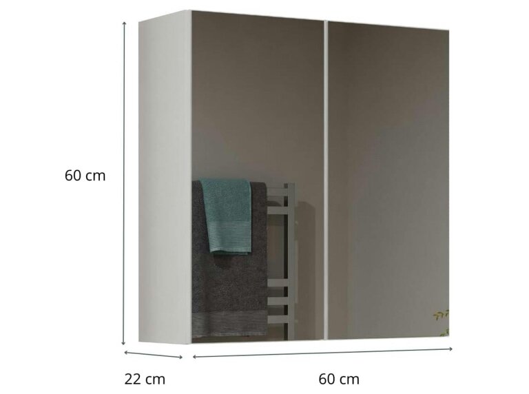 PHD Furniture Wall-Mounted Bathroom Mirror Cabinet 60×60×22cm – White