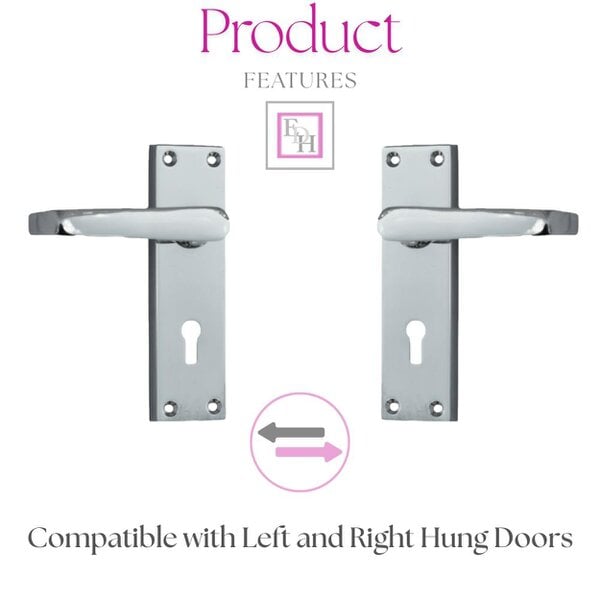 EDH Door Hardware Victorian Straight Chrome Door Handles – Interior Lever Handles on Backplate