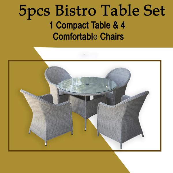 Shatchi Sorrento 4-Seater Rattan Dining Round Garden Table & Chairs Aluminium Outdoor Furniture Set
