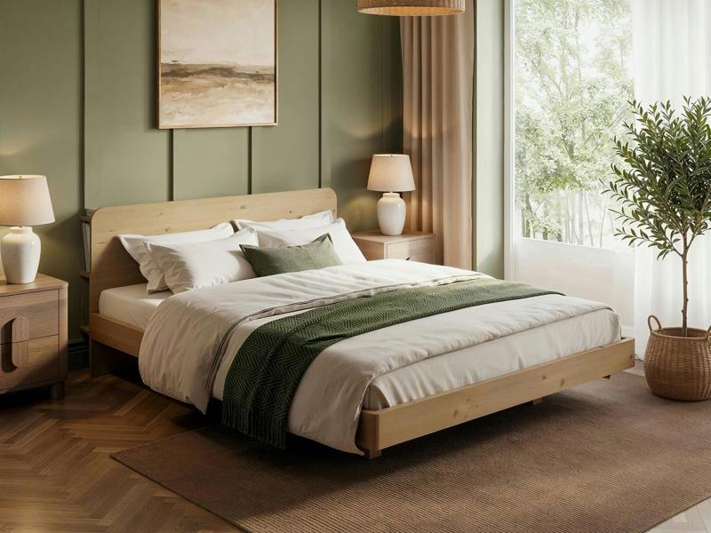Demi Wooden Bed Frame with Headboard Storage Oak Kingsize