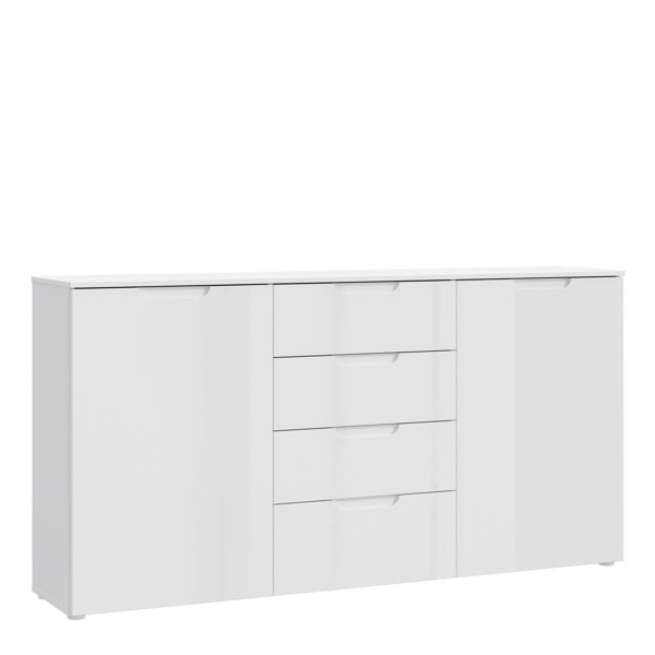 Furniture To Go Sienna Wide Chest of 4 Drawers and 2 Doors in White/White High Gloss