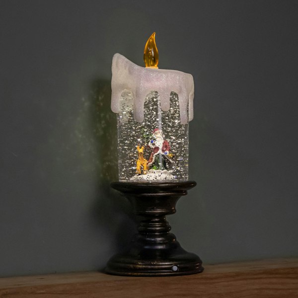 Samuel Alexander 25cm Snowtime Dual Power LED Christmas Glitter Water Spinner Candlestick Santa Scene